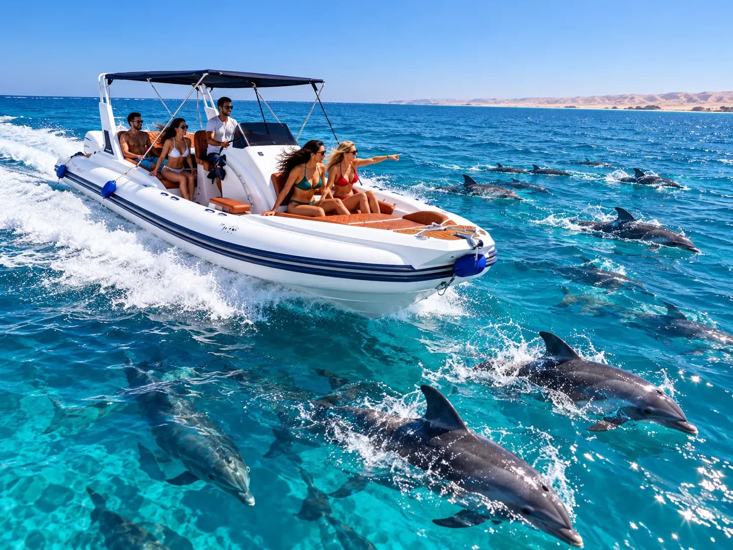 Bateau rapide privé sur la mer Rouge près de la zone de Dolphin House